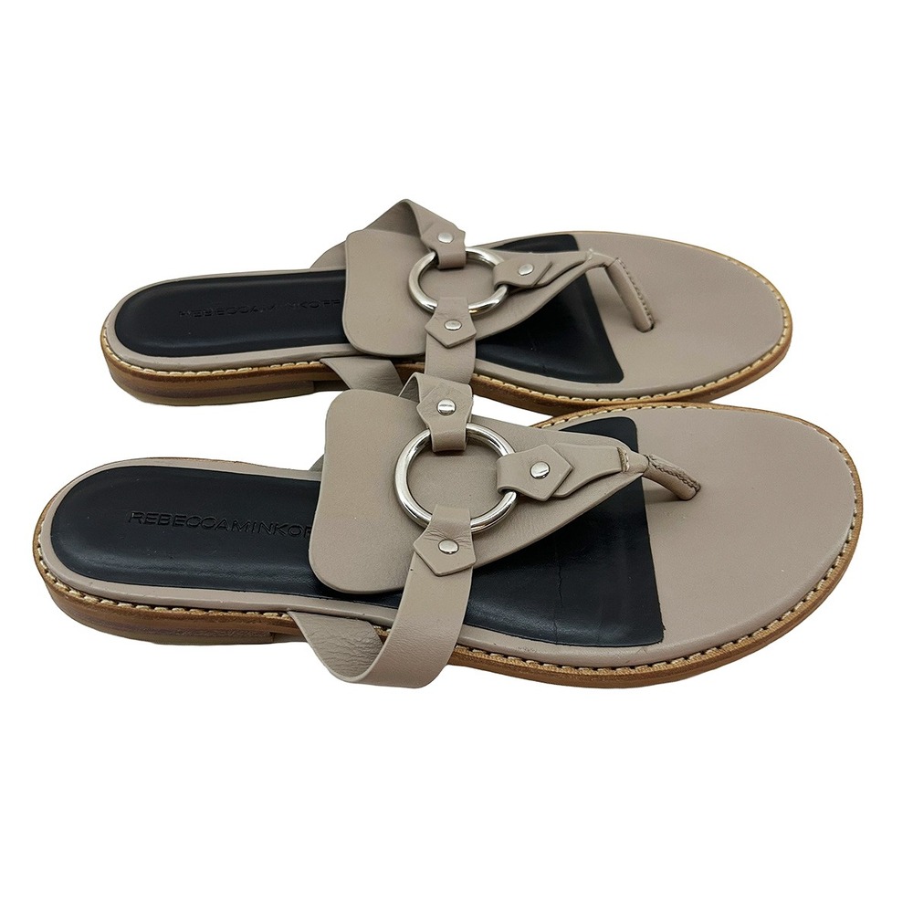 REBECCA MINKOFF Sheena Silver Ring Thong Sandals • 8.5 • beige, sand, tan